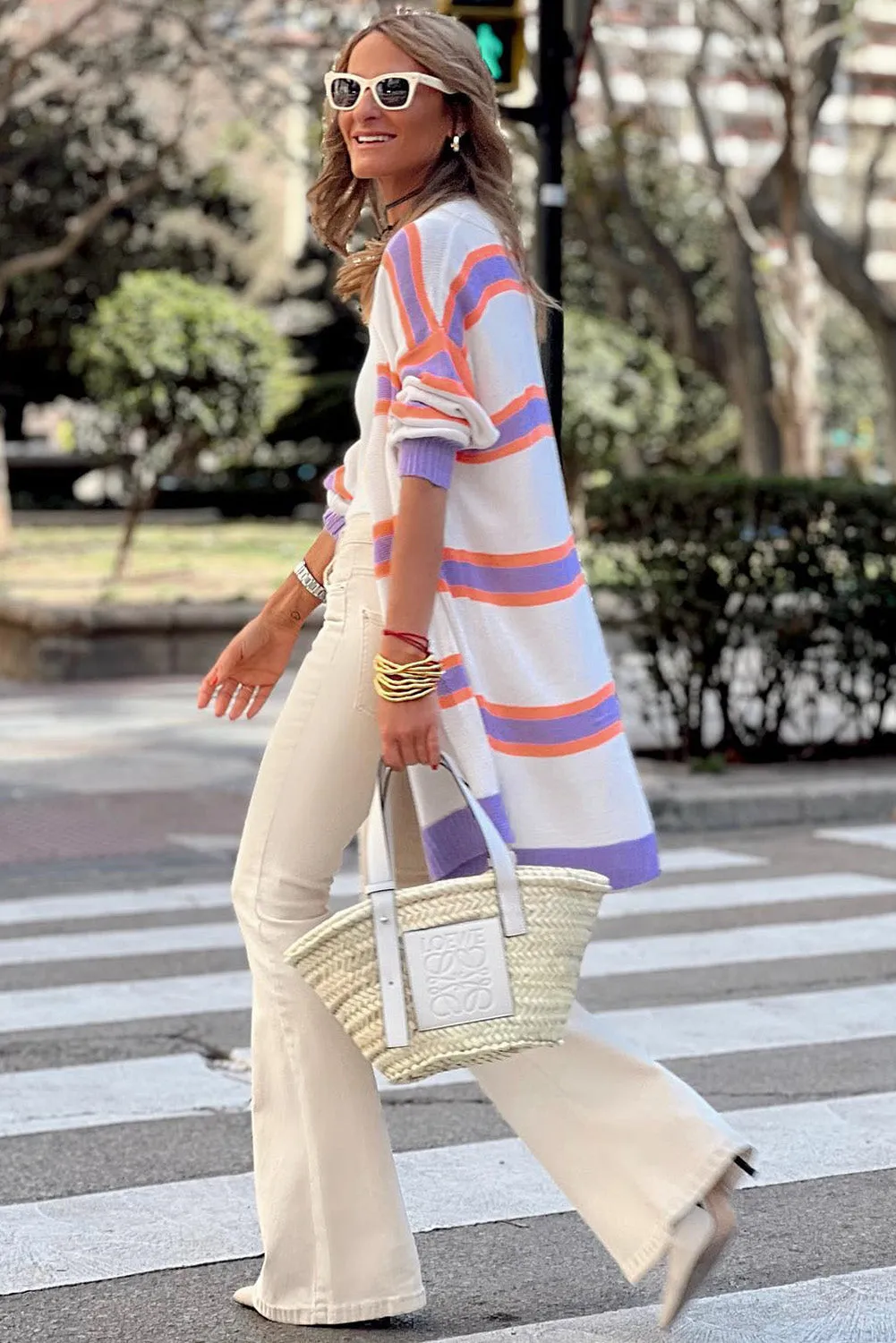 Beige Striped Long Sleeve Ribbed Trim Button Cardigan sold by Beagle Boutique product image thumbnail 2