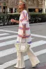 Beige Striped Long Sleeve Ribbed Trim Button Cardigan sold by Beagle Boutique