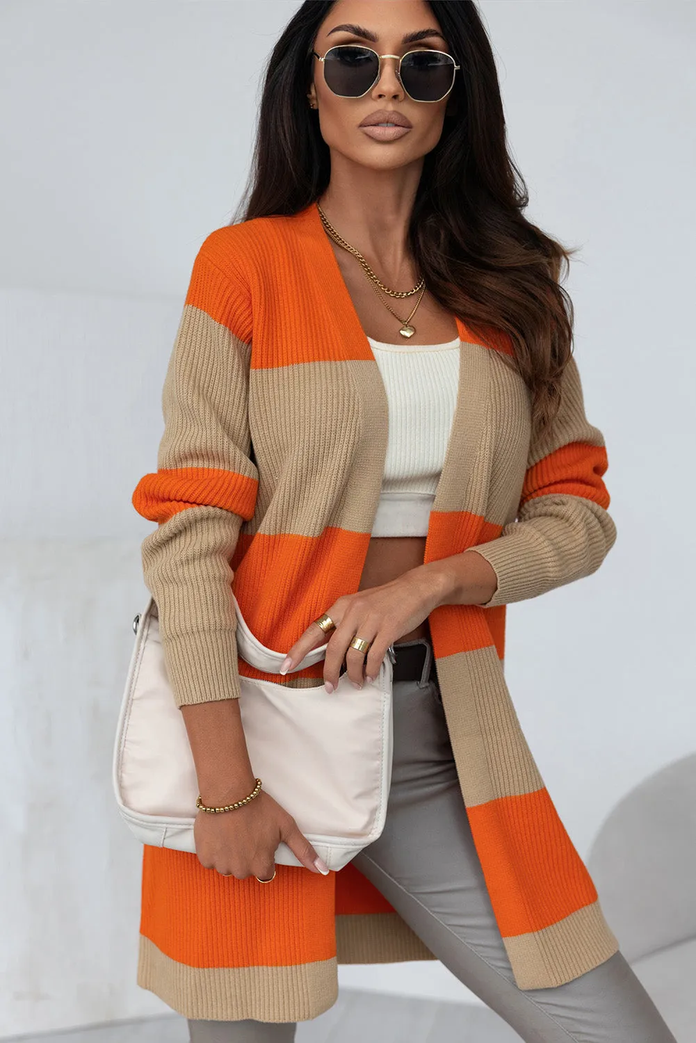 Orange Colourblock Ribbed Knit Cardigan sold by Beagle Boutique