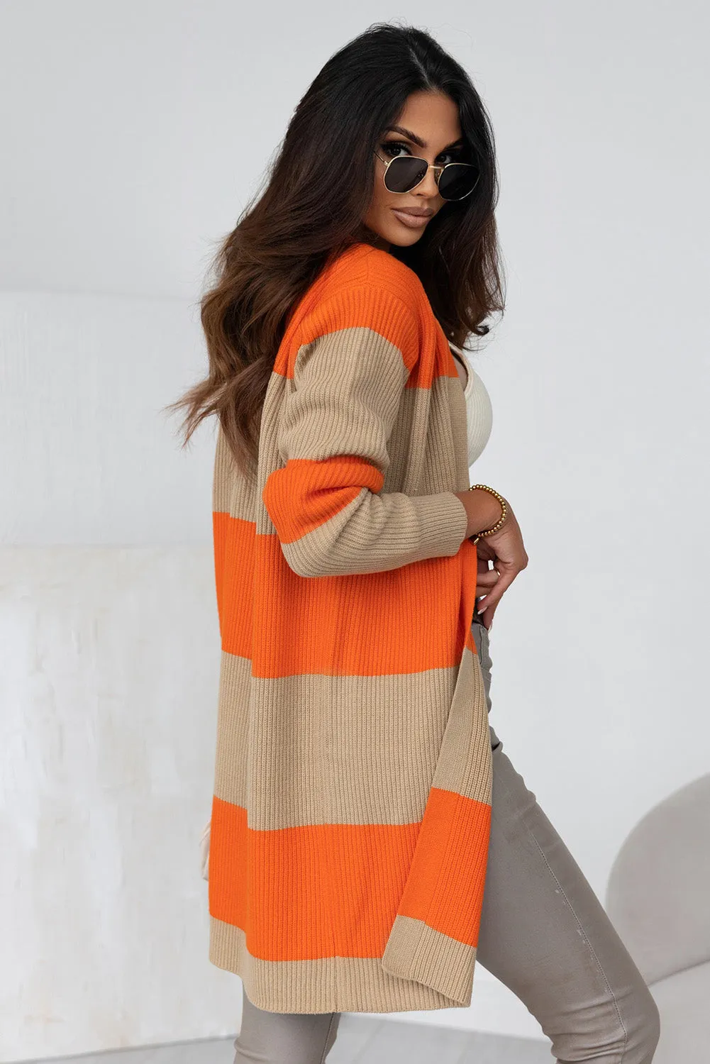 Orange Colourblock Ribbed Knit Cardigan sold by Beagle Boutique product image thumbnail 2