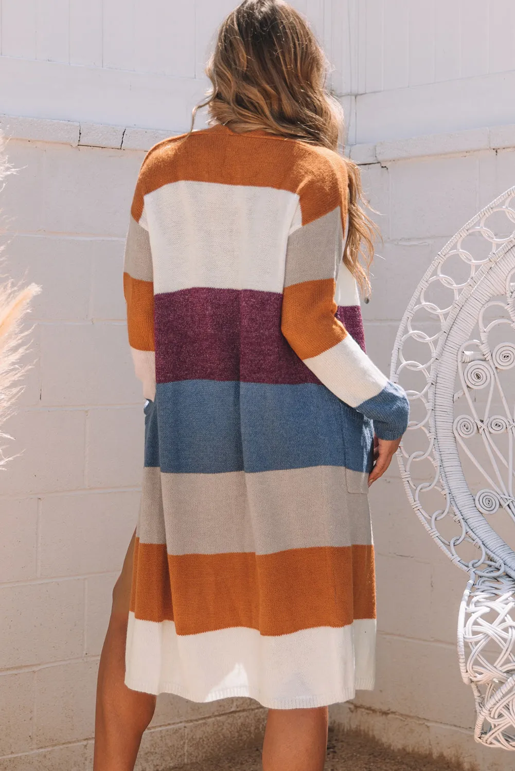 MultiColour Colourblock Open Front Long Knit Cardigan sold by Beagle Boutique product image thumbnail 2