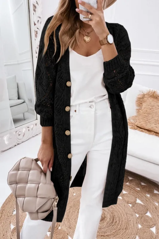 Black Hollow-out Openwork Knit Cardigan sold by Beagle Boutique