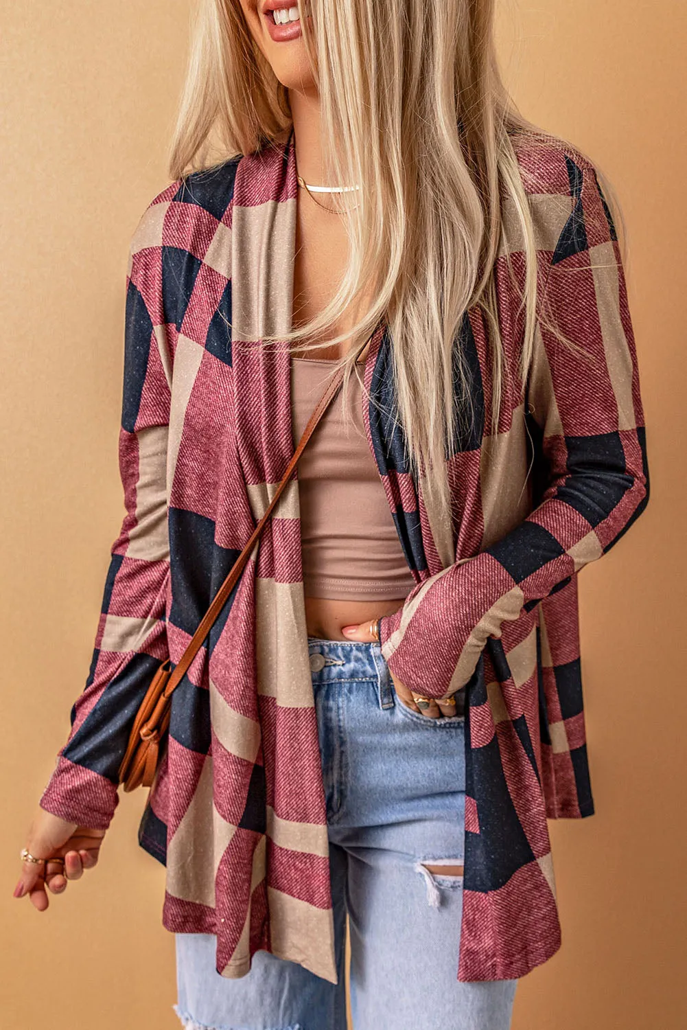Draped Open Front Plaid Cardigan sold by Beagle Boutique