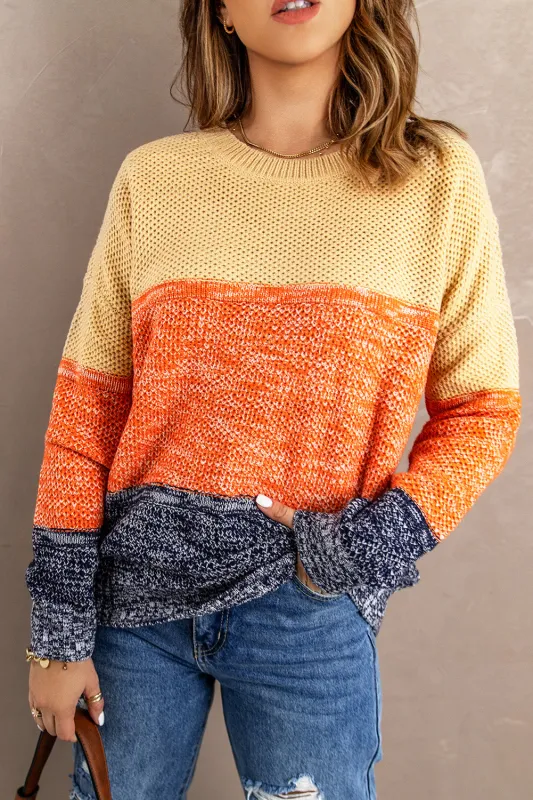 Blue Color Block Netted Texture Pullover Sweater sold by Beagle Boutique