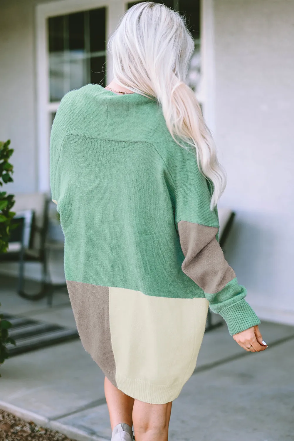 Green Colourblock Draped Open Front Chunky Cardigan sold by Beagle Boutique product image thumbnail 2