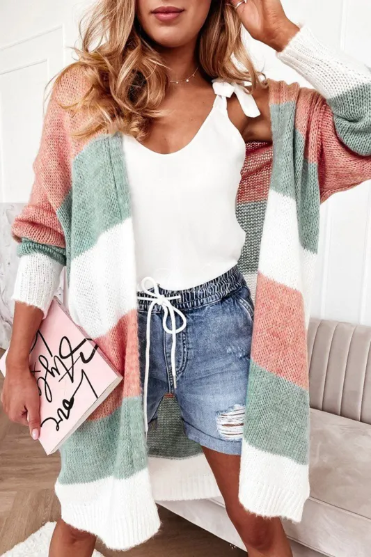 Green Colourblock Stripe Open-Front Cardigan sold by Beagle Boutique
