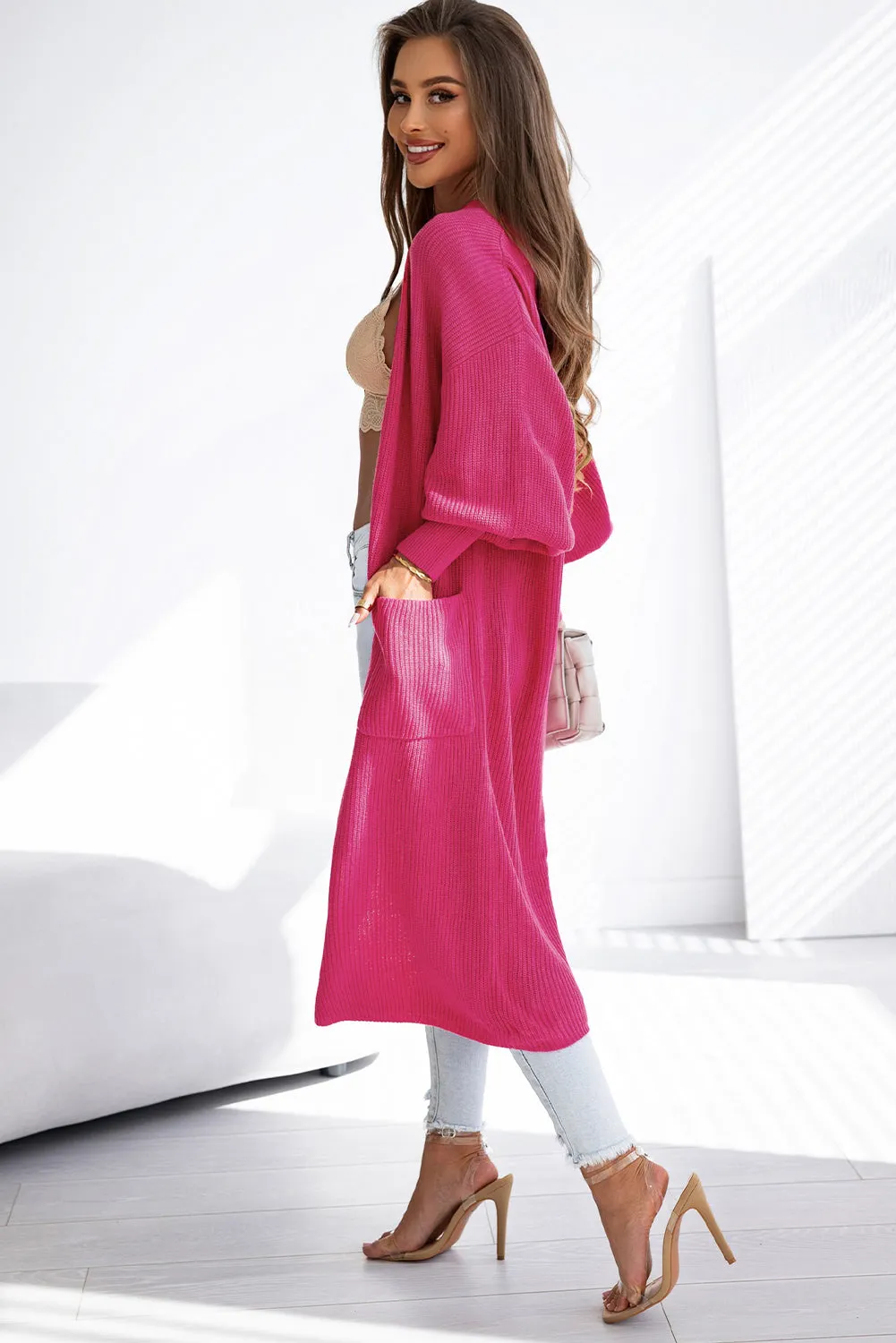 Rose Side Pockets Bubble Sleeve Knitted Cardigan sold by Beagle Boutique product image thumbnail 2