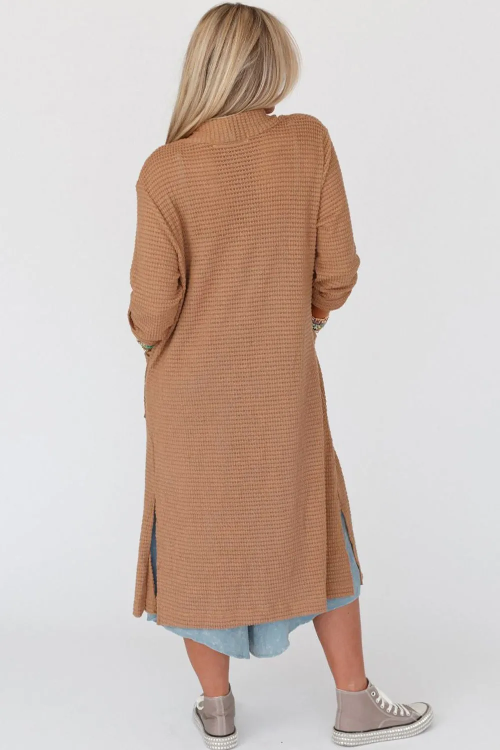 Chestnut Long Waffle Knit Cardigan with Pockets sold by Beagle Boutique product image thumbnail 2