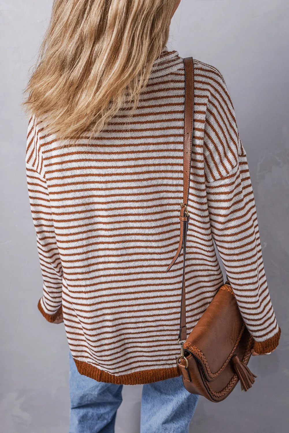 Brown Striped Turtleneck Loose Sweater sold by Beagle Boutique product image thumbnail 2