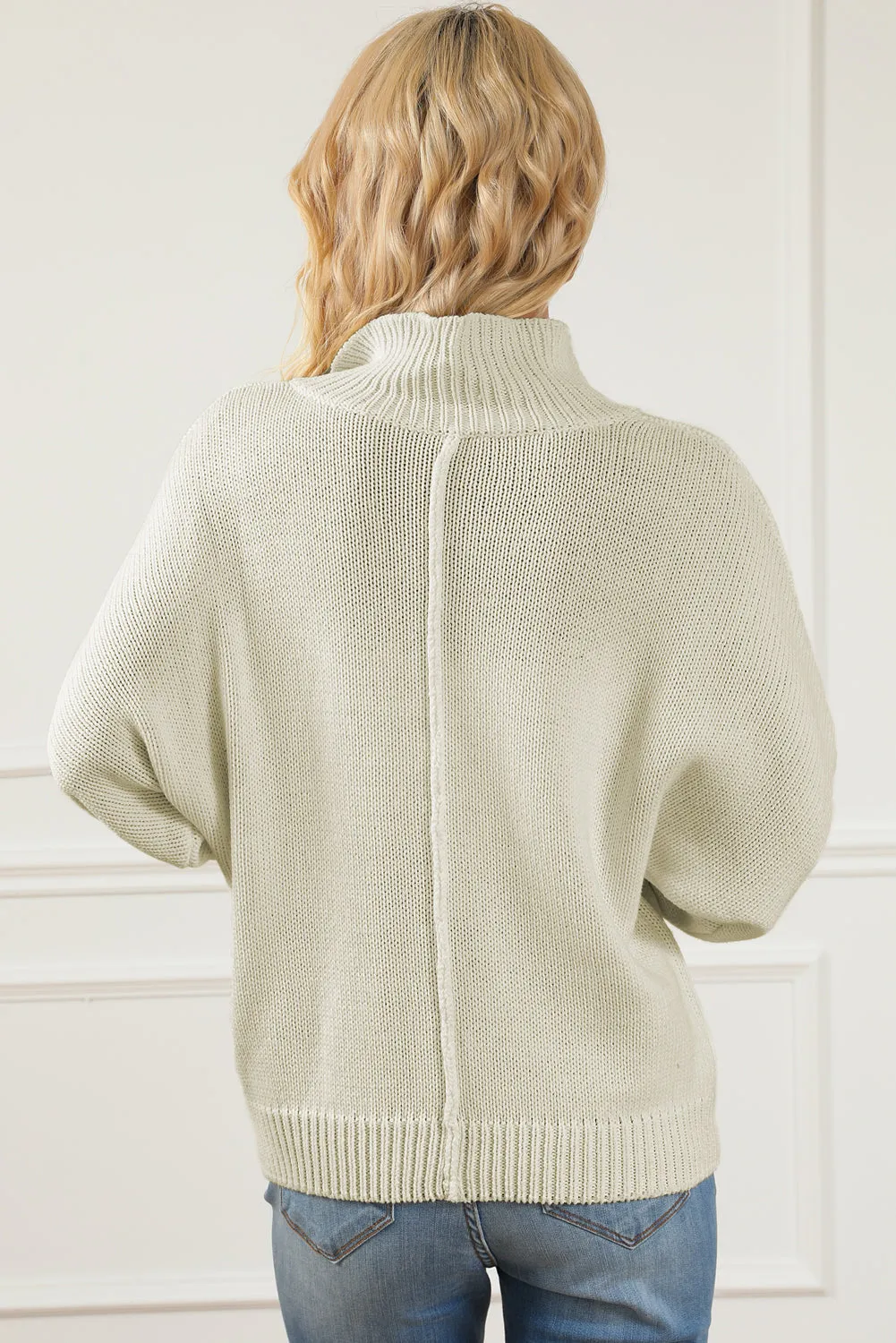 Beige Pearl Button Stand Collar Dolman Sleeve Sweater sold by Beagle Boutique product image thumbnail 2