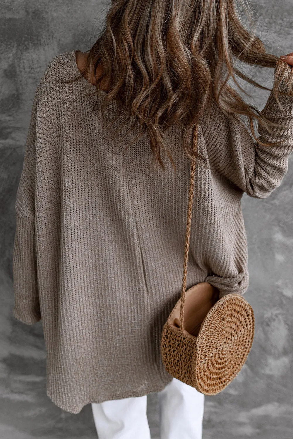 Grey Slouchy Dolman Sleeve High Low Sweater sold by Beagle Boutique product image thumbnail 2