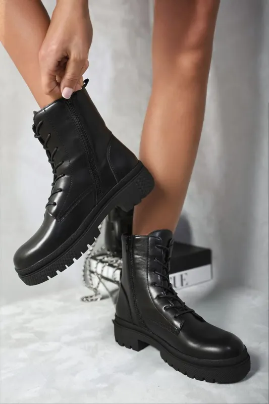 Lace Up Side Zip Chunky Ankle Boots sold by Beagle Boutique