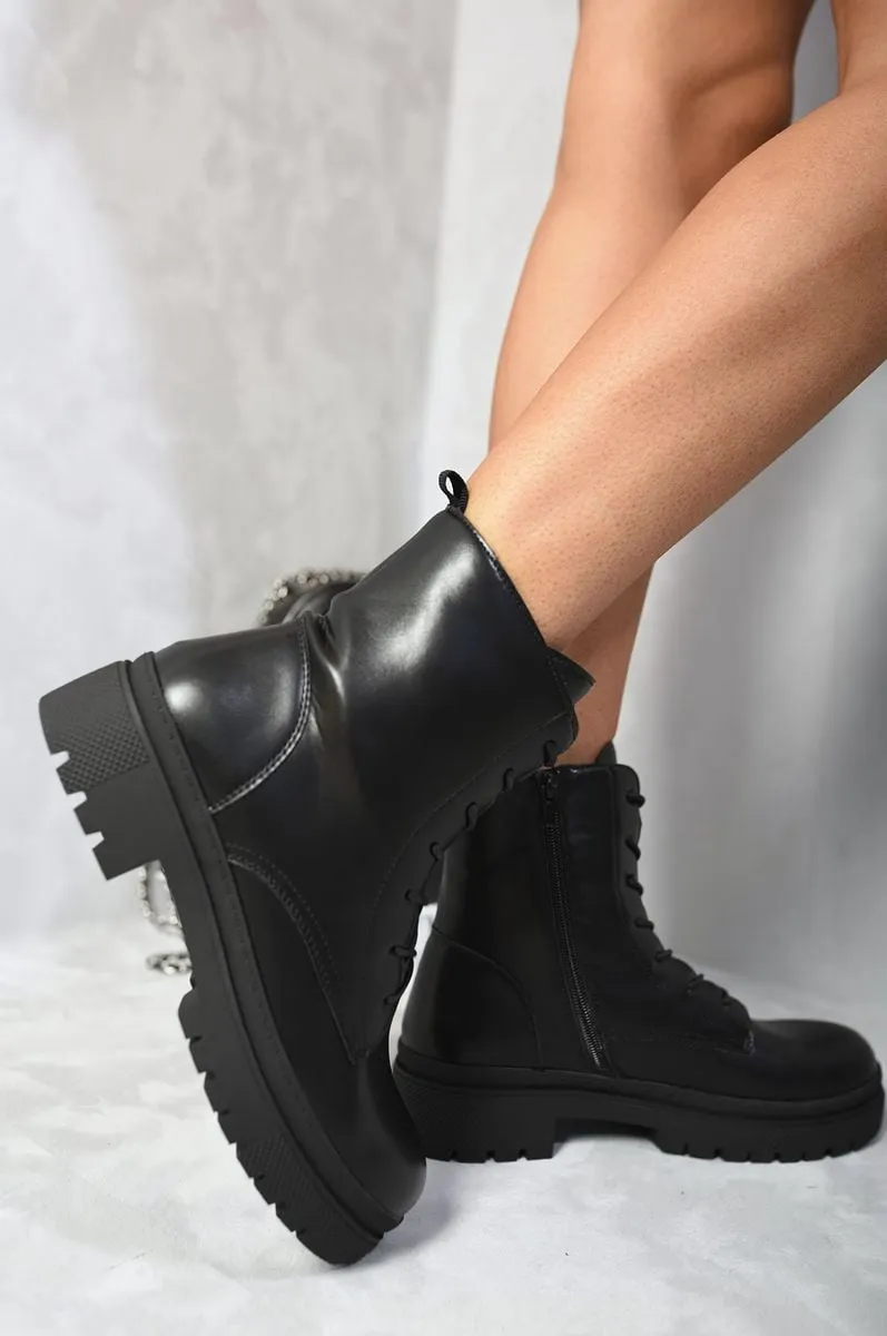 Lace Up Side Zip Chunky Ankle Boots sold by Beagle Boutique product image thumbnail 3