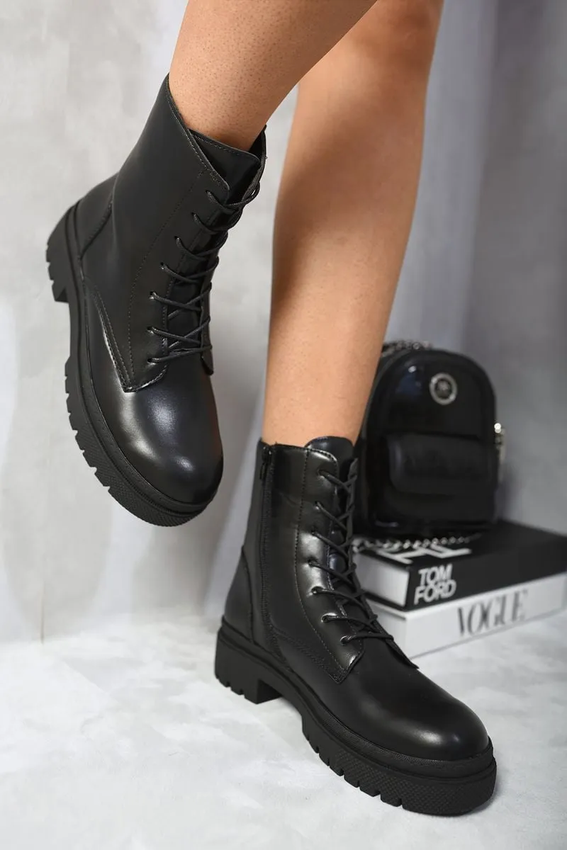 Lace Up Side Zip Chunky Ankle Boots sold by Beagle Boutique product image thumbnail 2