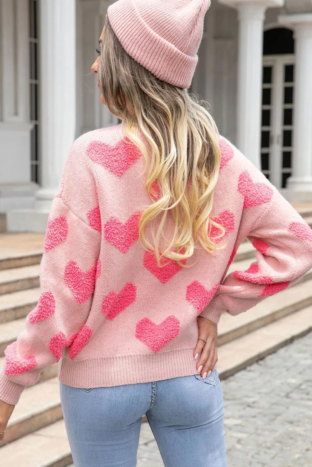 Light Pink Valentine's Day Heart Jacquard Knit Sweater sold by Beagle Boutique product image thumbnail 2