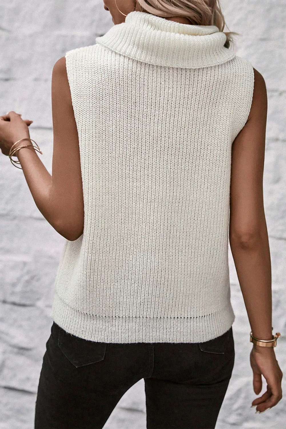 White Central Seam Cowl Neck Sweater Vest sold by Beagle Boutique product image thumbnail 2