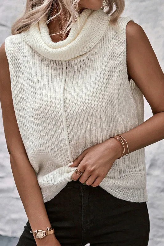 White Central Seam Cowl Neck Sweater Vest sold by Beagle Boutique