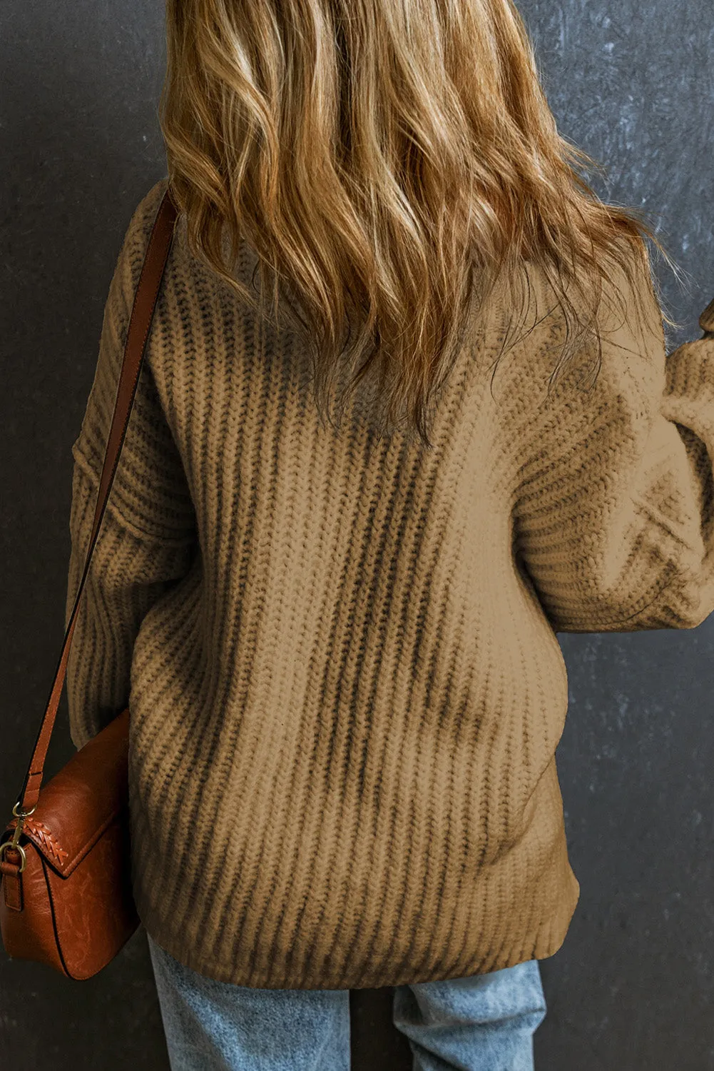 Khaki Ribbed Knit Round Neck Slouchy Chunky Sweater sold by Beagle Boutique product image thumbnail 2