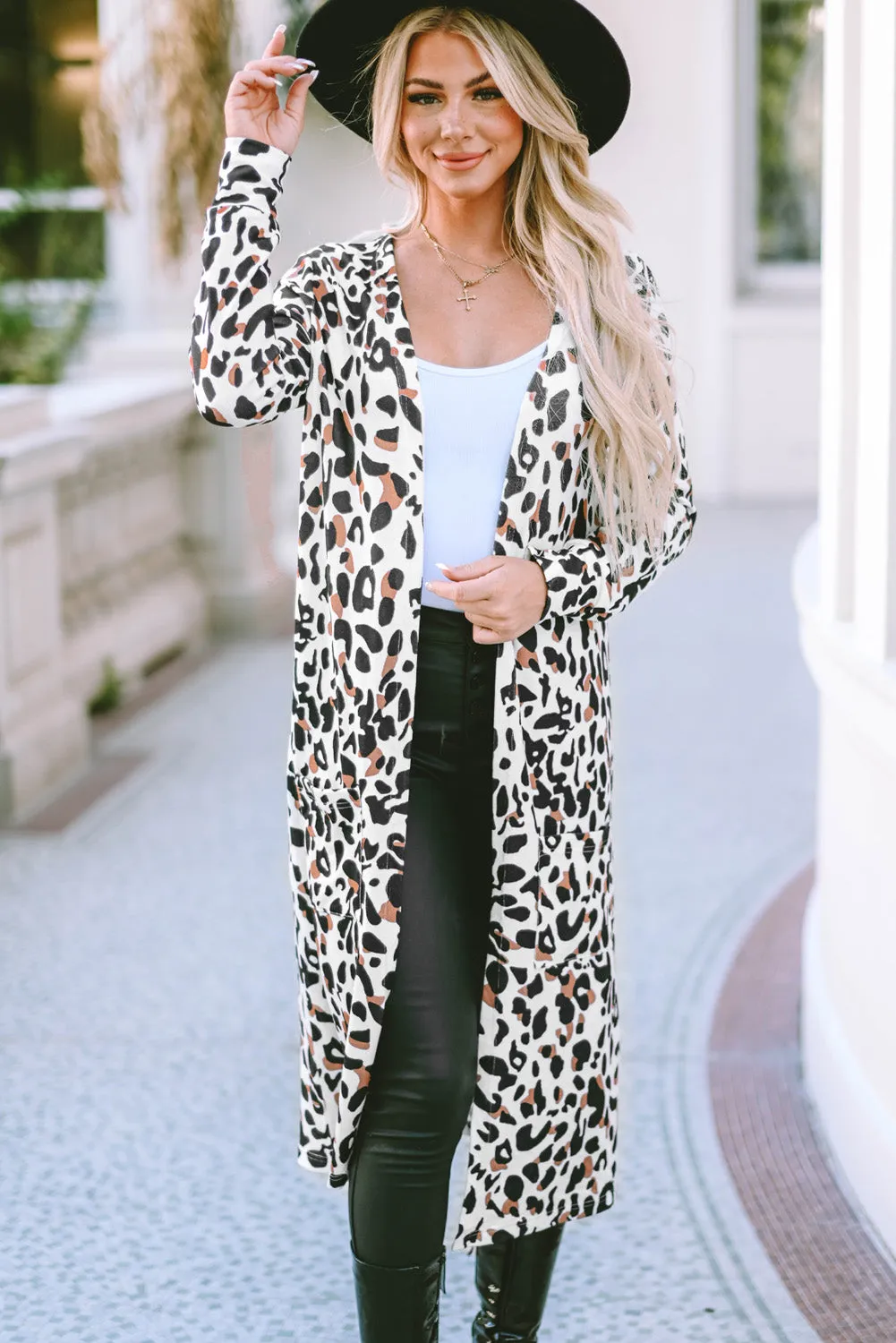 Leopard Pocketed Open Front Duster Cardigan sold by Beagle Boutique product image thumbnail 3