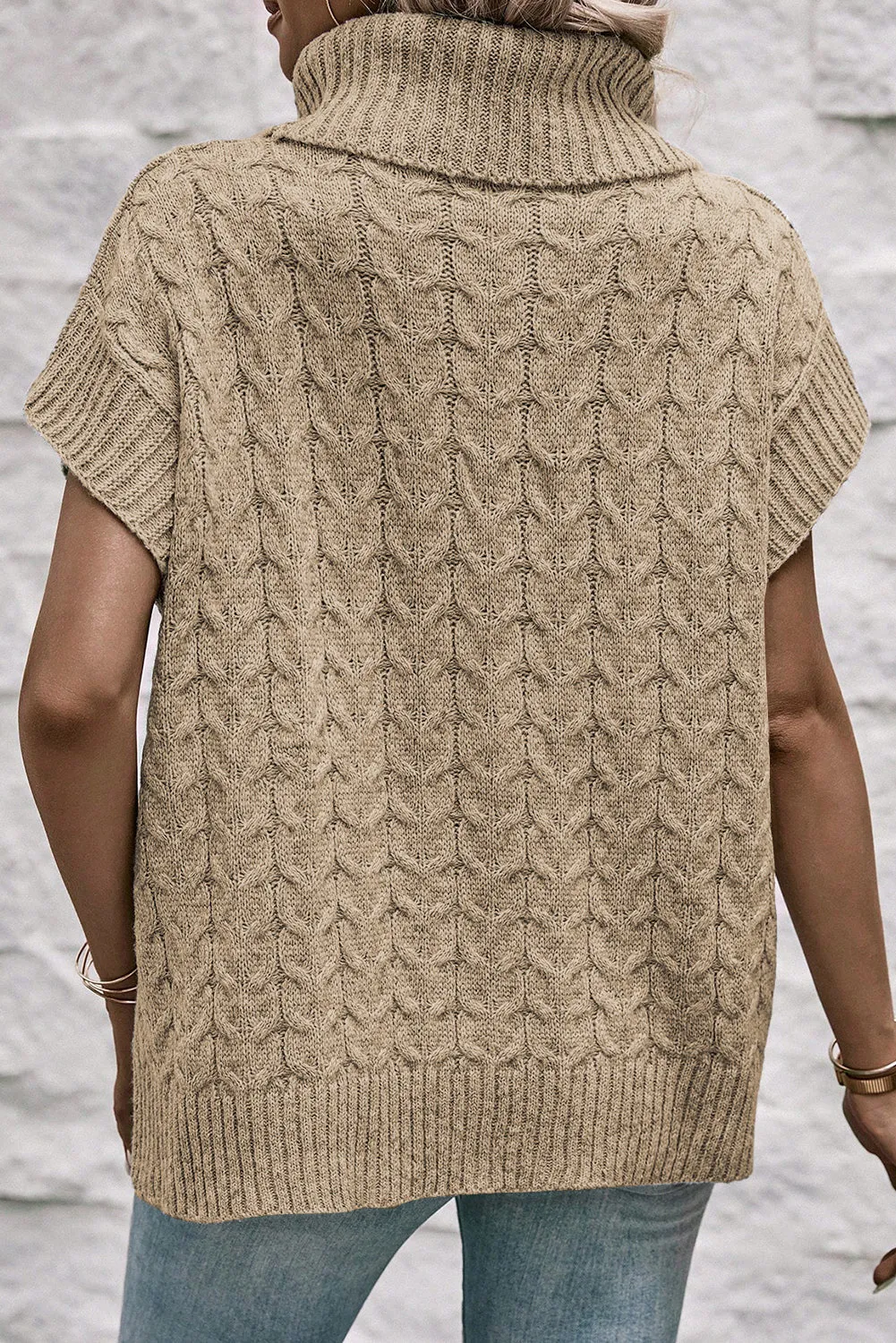 Light French Beige Cable Knit Turtleneck Batwing Sleeve Sweater sold by Beagle Boutique product image thumbnail 2