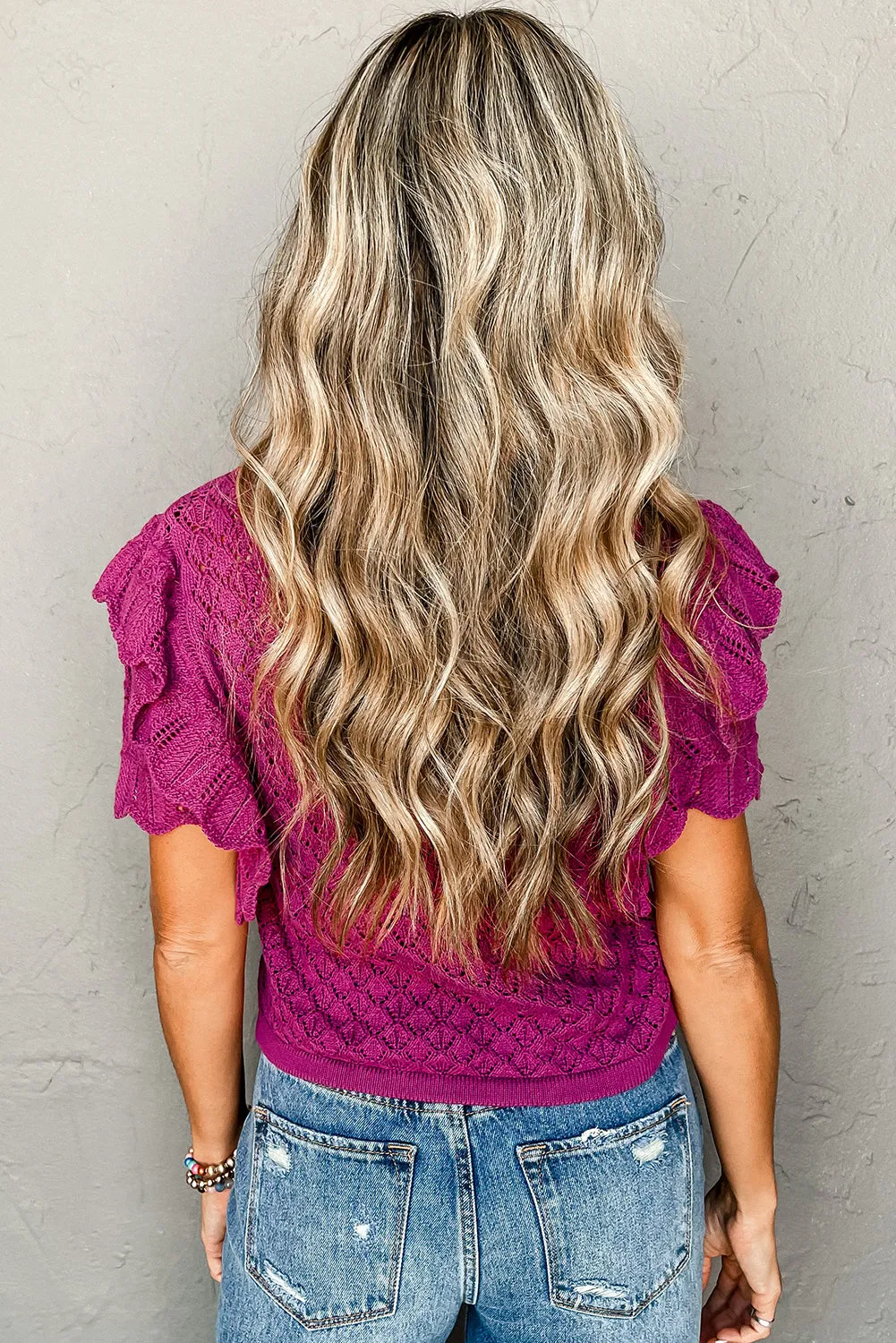 Violet Ruffled Short Sleeve Textured Knit Sweater sold by Beagle Boutique product image thumbnail 2