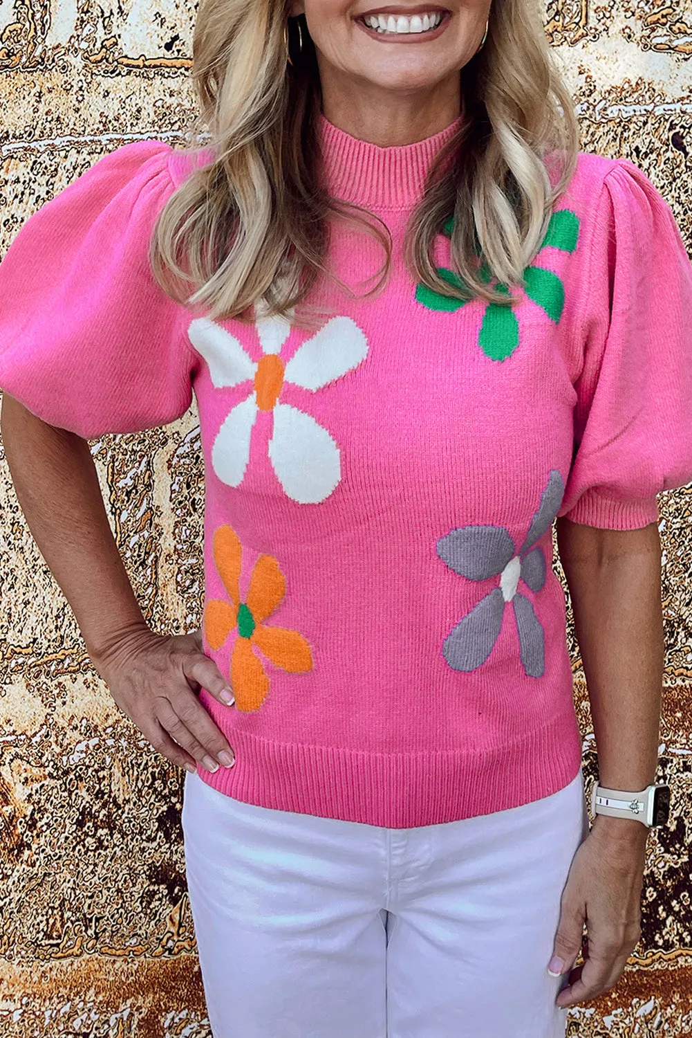 Bright Green Floral Bubble Short Sleeve Sweater sold by Beagle Boutique product image thumbnail 5
