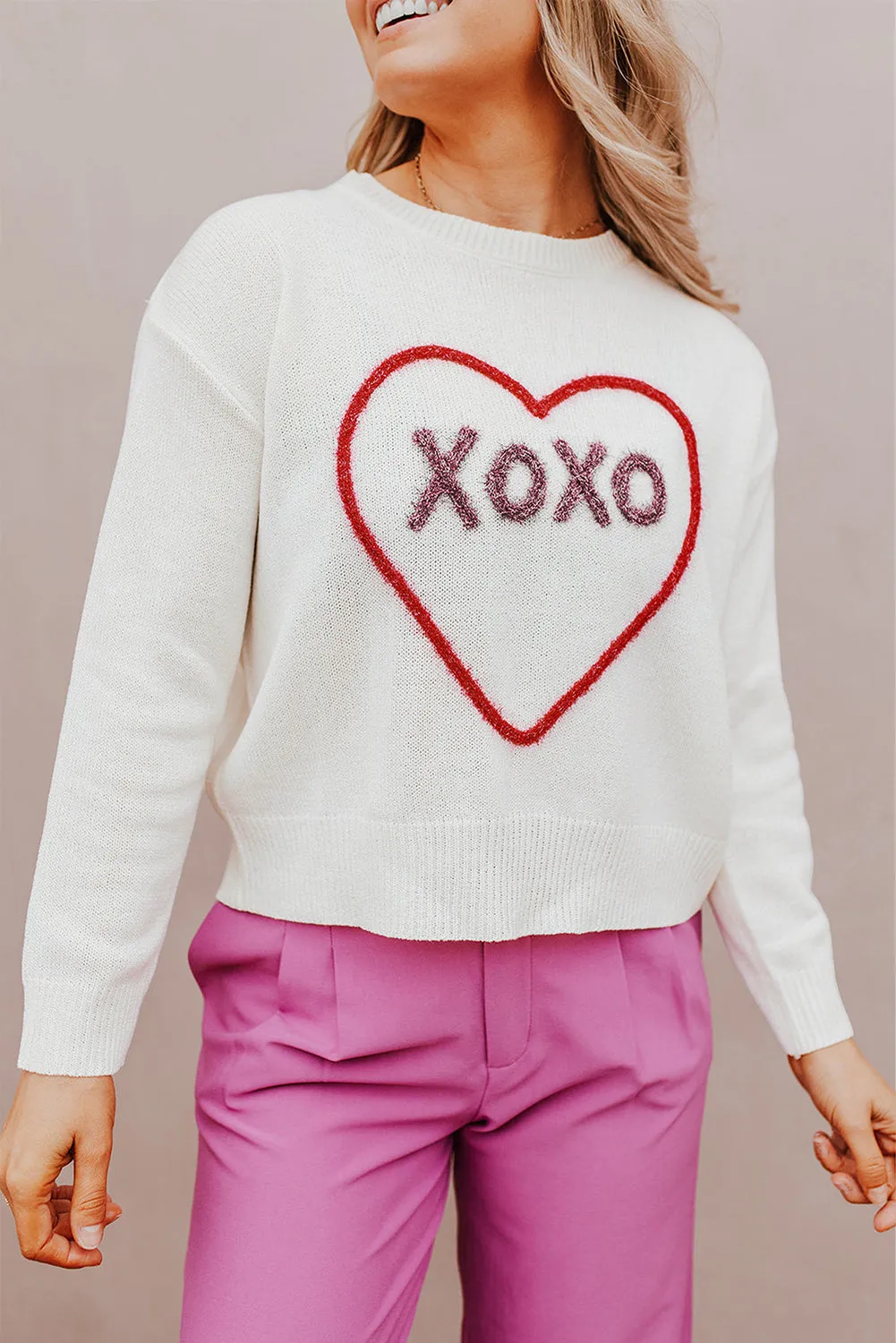 Rose Heart XOXO Pattern Drop Shoulder Rib Knit Sweater sold by Beagle Boutique product image thumbnail 4