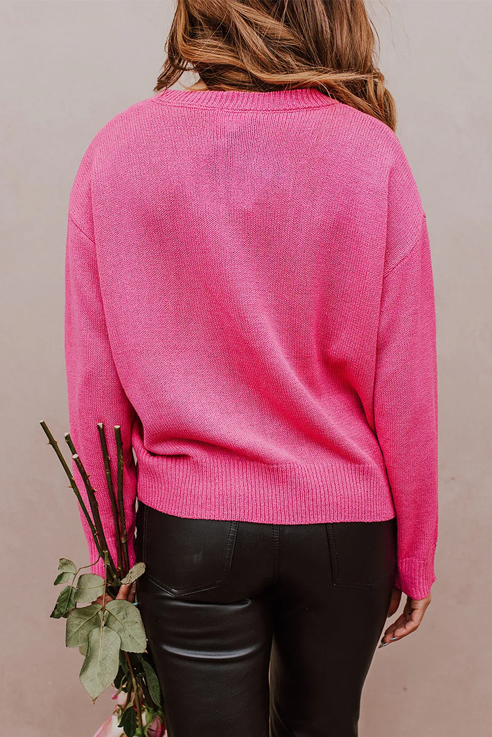 Rose Heart XOXO Pattern Drop Shoulder Rib Knit Sweater sold by Beagle Boutique product image thumbnail 2