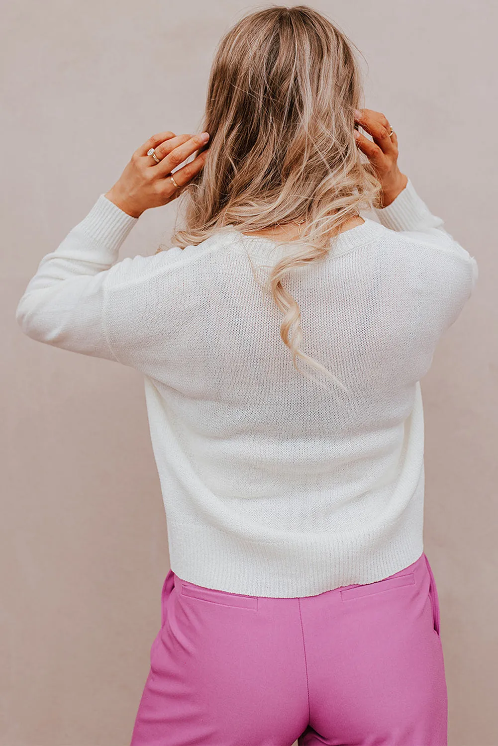 Rose Heart XOXO Pattern Drop Shoulder Rib Knit Sweater sold by Beagle Boutique product image thumbnail 5