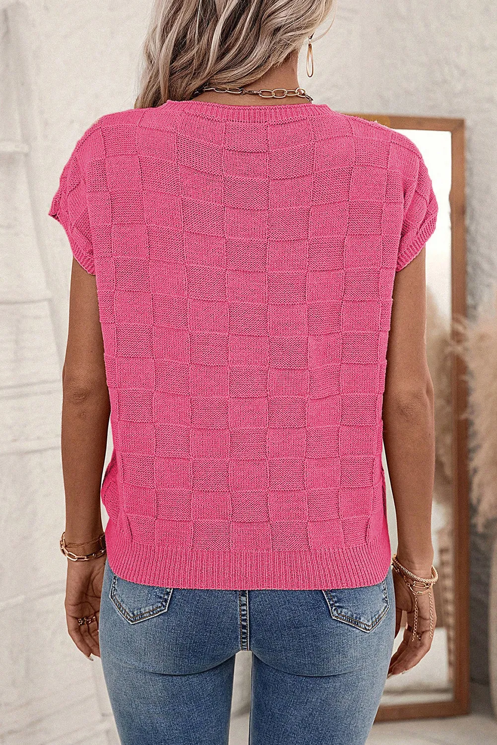 Smoke Grey Lattice Textured Knit Short Sleeve Sweater sold by Beagle Boutique product image thumbnail 5