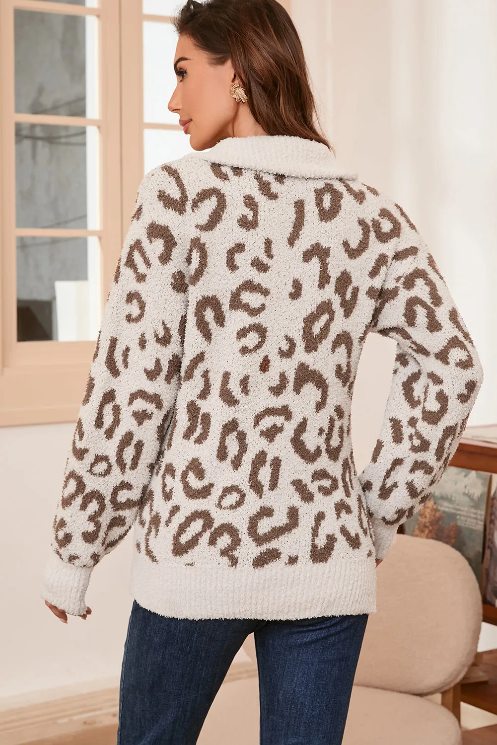 Gray Animal Print Zipped Collared Sweater sold by Beagle Boutique product image thumbnail 2