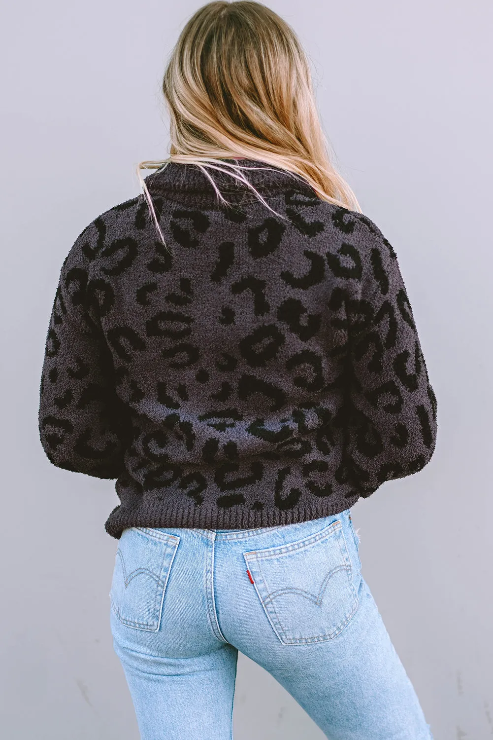 Gray Animal Print Zipped Collared Sweater sold by Beagle Boutique product image thumbnail 5