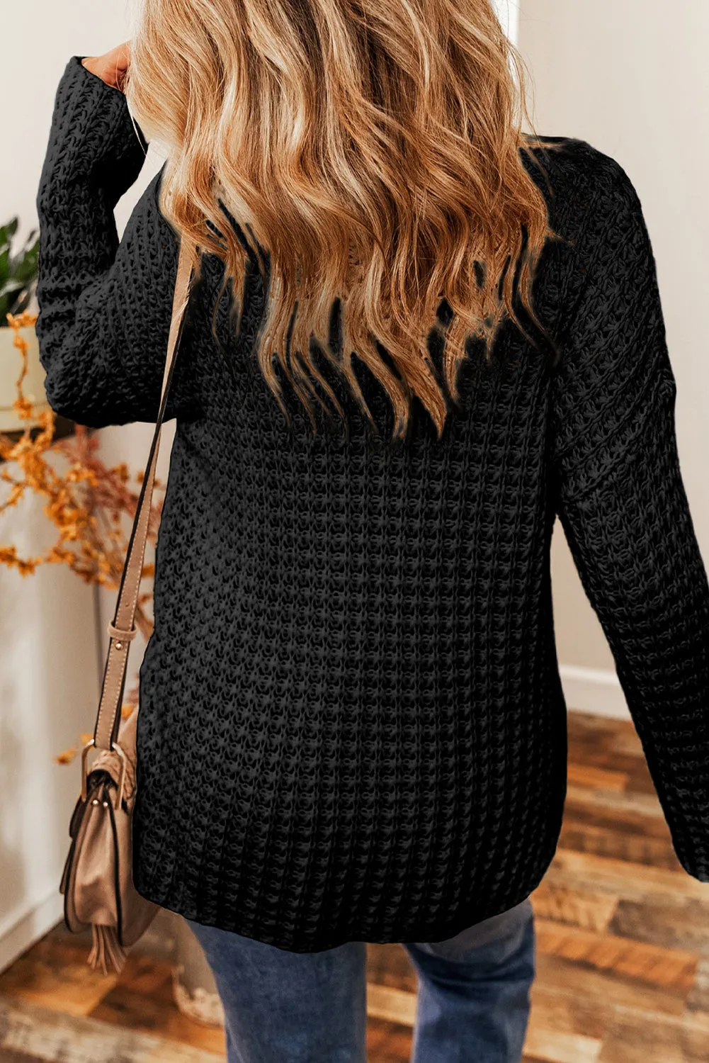 Black Hollow-out Crochet V Neck Sweater sold by Beagle Boutique product image thumbnail 2