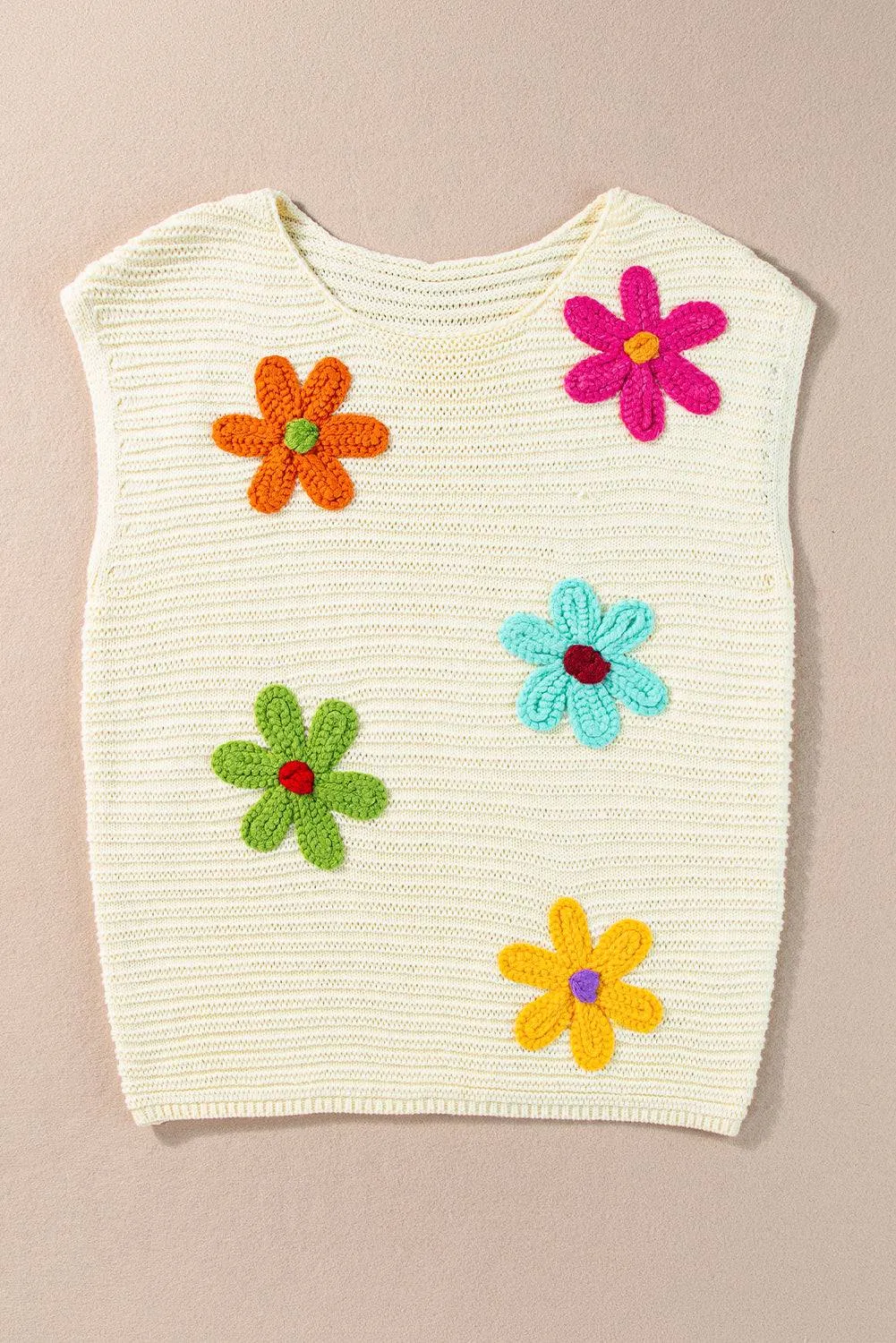 White Flower Crochet Round Neck Knitted Top sold by Beagle Boutique product image thumbnail 3