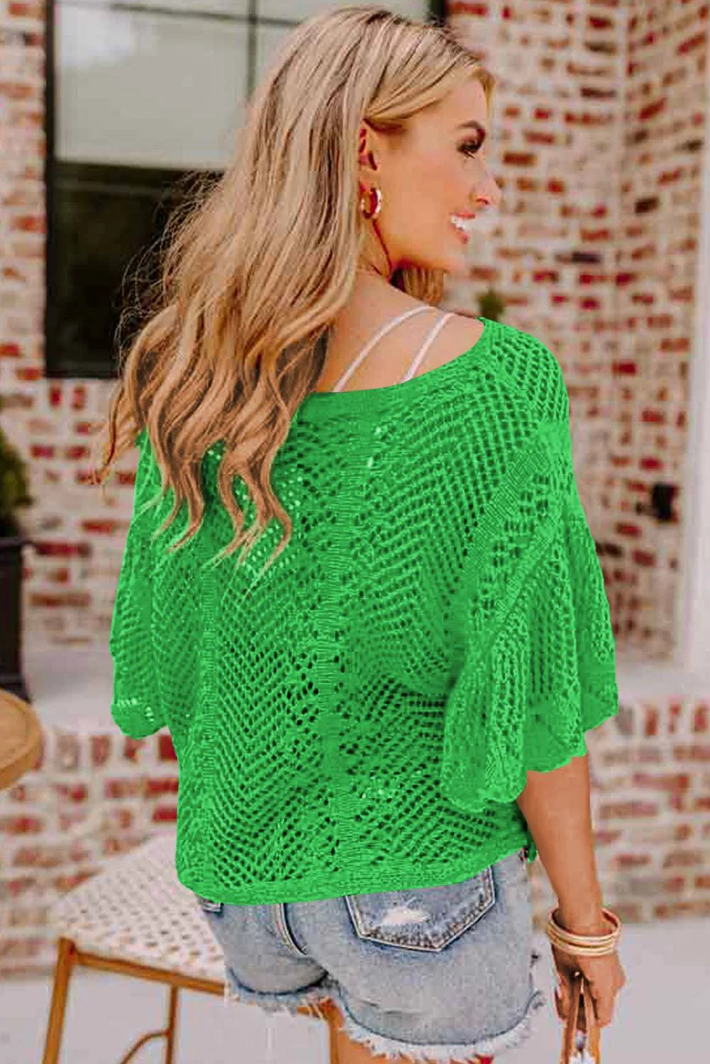 Green Pointelle Knit Scallop Edge Short Sleeve Top sold by Beagle Boutique product image thumbnail 2