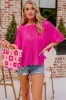 Rose Red Pointelle Knit Scallop Edge Short Sleeve Top sold by Beagle Boutique
