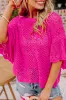 Rose Red Pointelle Knit Scallop Edge Short Sleeve Top sold by Beagle Boutique
