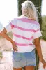 Pink Stripe Dropped Short Sleeve Lightweight Knitted Top sold by Beagle Boutique