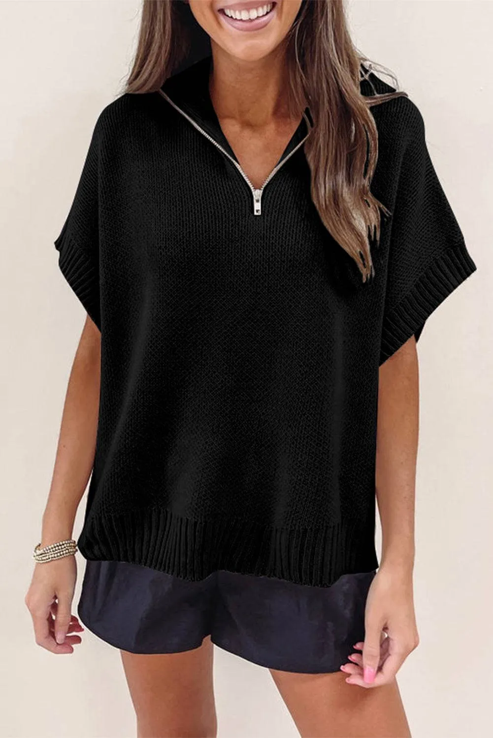 Black Quarter Zip Short Batwing Sleeve Sweater sold by Beagle Boutique product image thumbnail 3