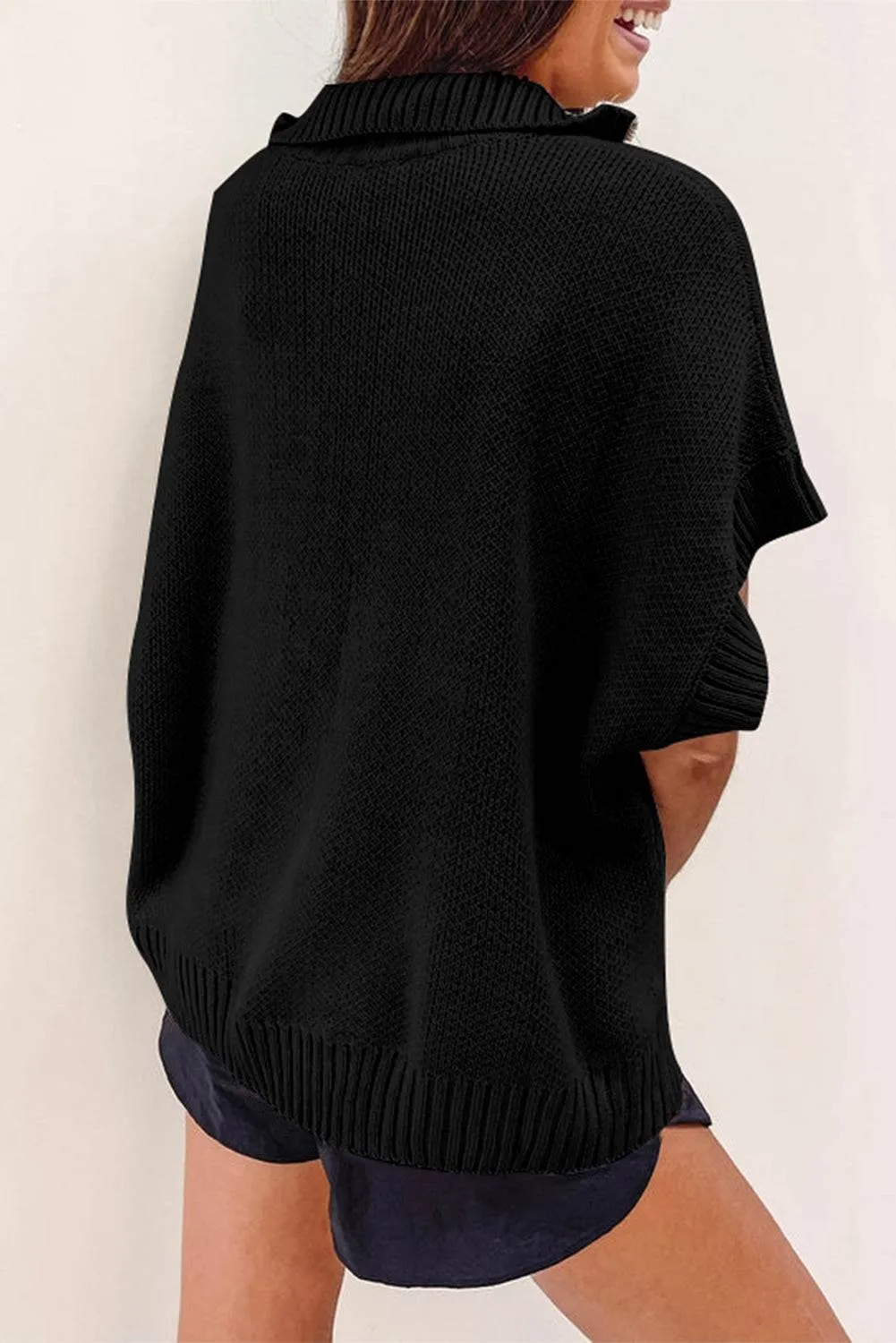 Black Quarter Zip Short Batwing Sleeve Sweater sold by Beagle Boutique product image thumbnail 2