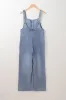 Stone Blue Washed Denim Half Buttons Patched Pocket Wide Leg Overalls sold by Beagle Boutique
