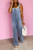 Stone Blue Washed Denim Half Buttons Patched Pocket Wide Leg Overalls sold by Beagle Boutique