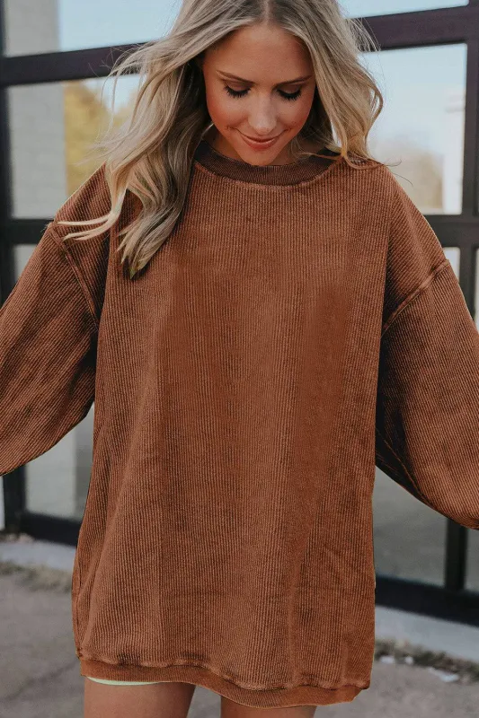 Chestnut Ribbed Corduroy Oversized Sweatshirt sold by Beagle Boutique