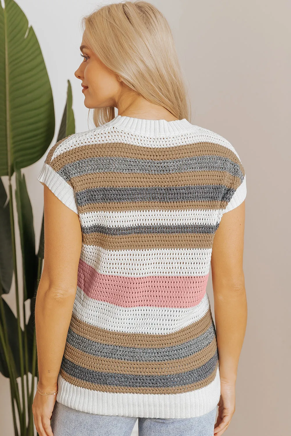 Pink Stripe Colour Block Eyelet Knit Short Sleeve Sweater Tee sold by Beagle Boutique product image thumbnail 5
