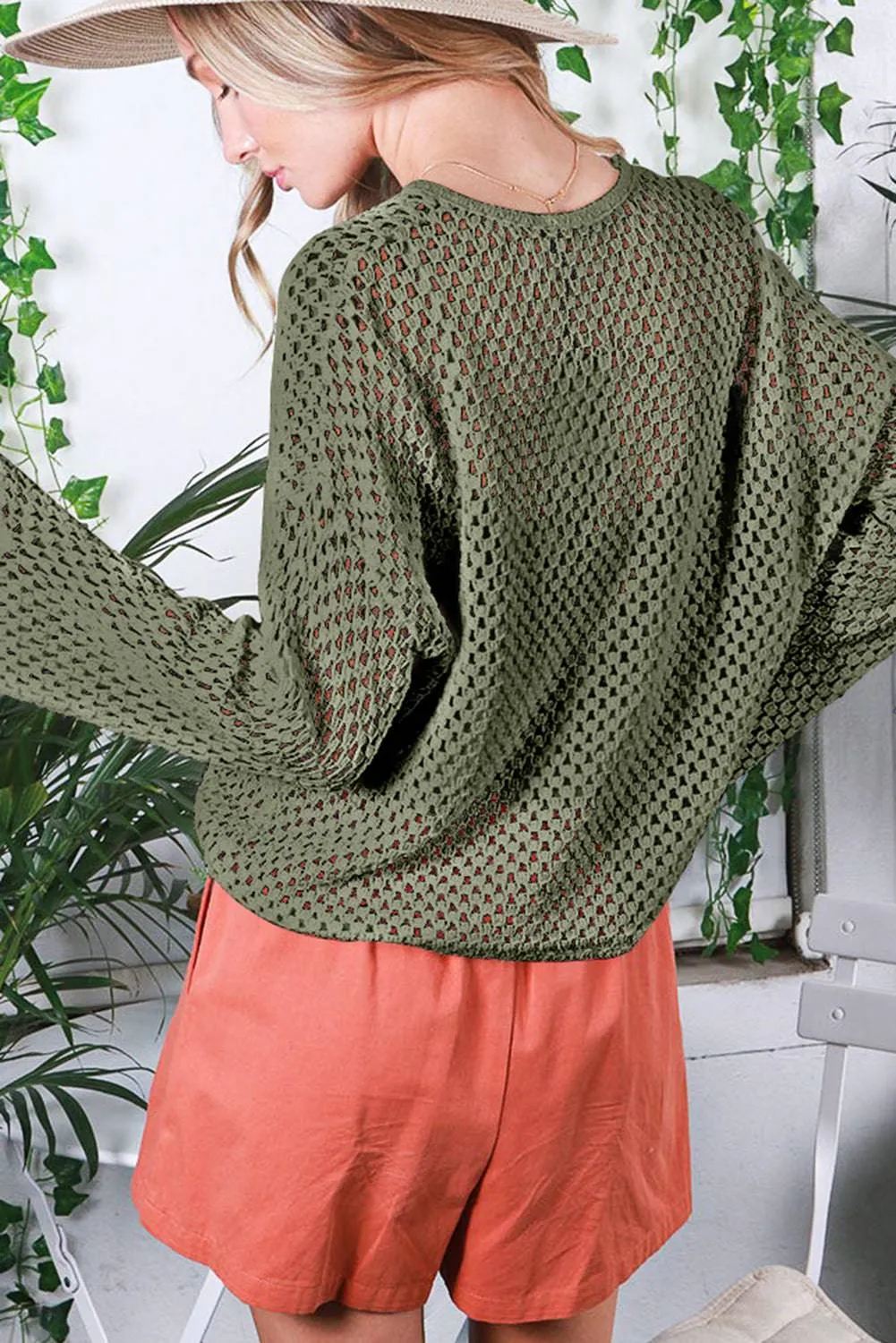 Open Knit Buttoned Neck Split Sleeve Sweater sold by Beagle Boutique product image thumbnail 5