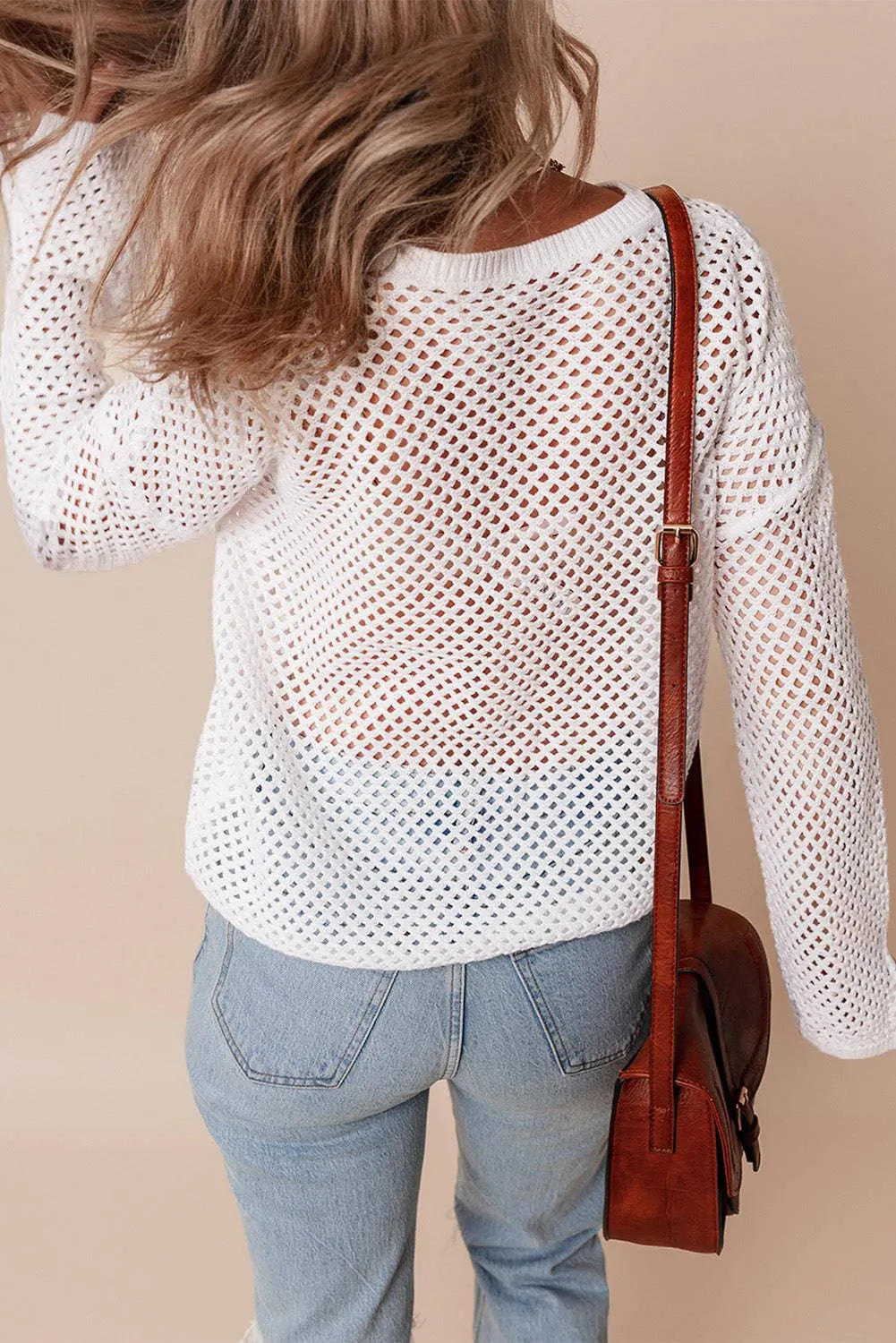 Open Knit Buttoned Neck Split Sleeve Sweater sold by Beagle Boutique product image thumbnail 2