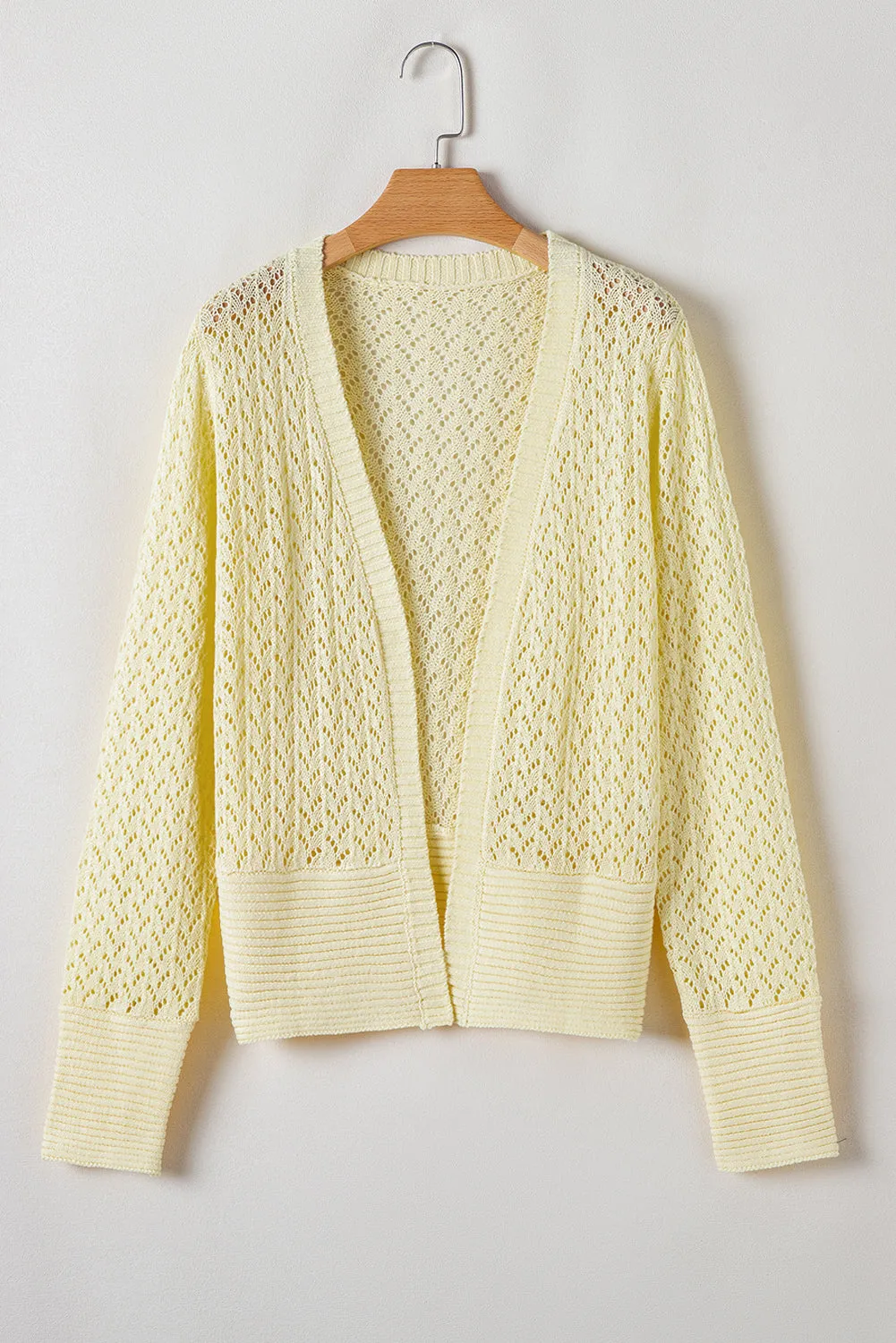 Yellow Cream Pointelle Knit Open Front Short Cardigan sold by Beagle Boutique product image thumbnail 4