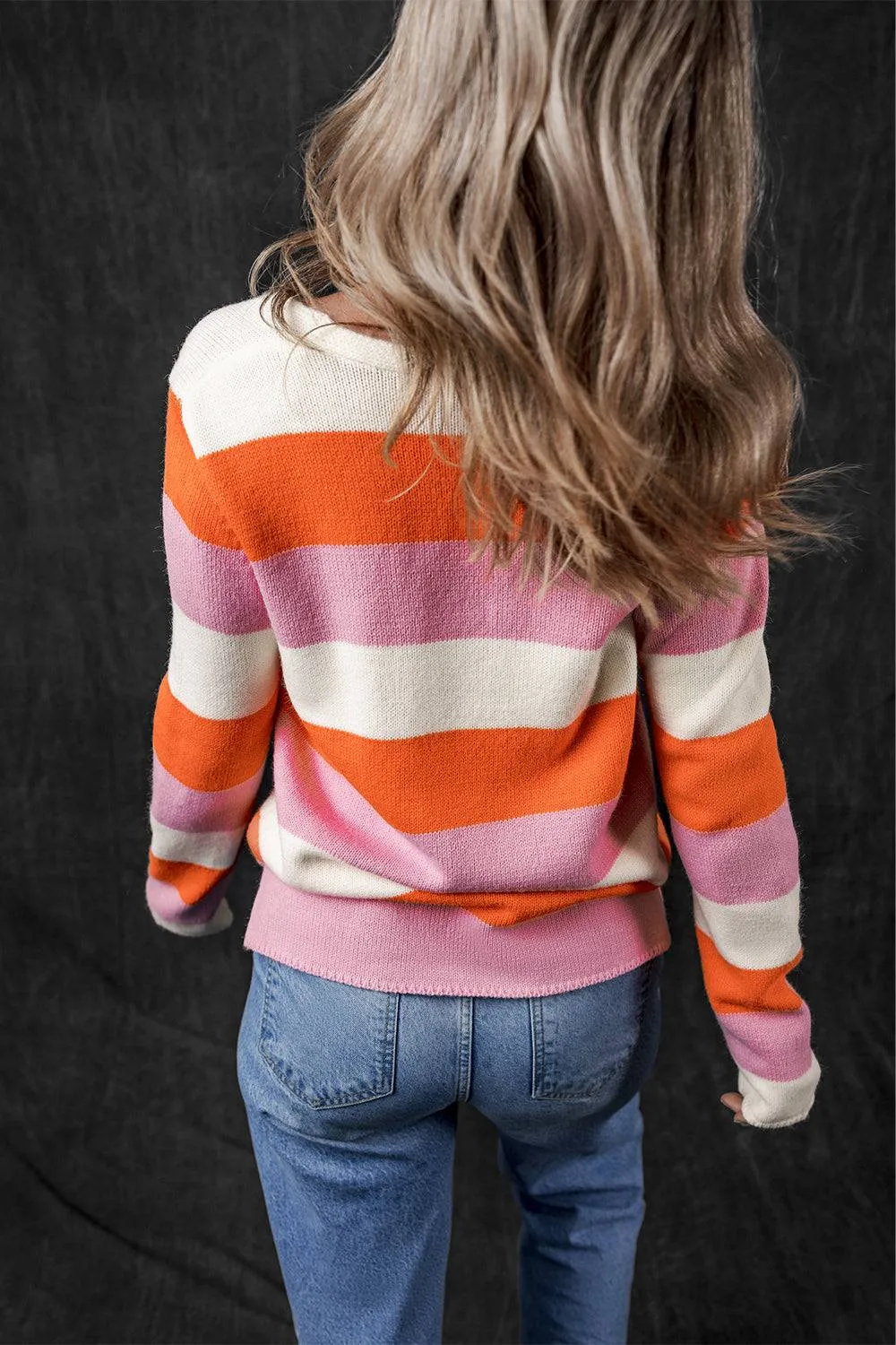 Orange Stripe Colourblock V Neck Casual Sweater sold by Beagle Boutique product image thumbnail 2