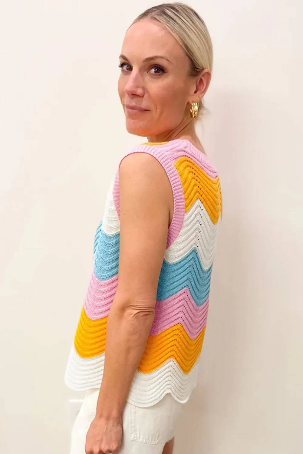 Multicolour Striped Colourblock Scalloped Hem Knitted Vest sold by Beagle Boutique product image thumbnail 3