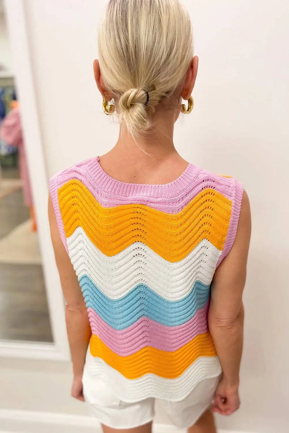Multicolour Striped Colourblock Scalloped Hem Knitted Vest sold by Beagle Boutique product image thumbnail 2